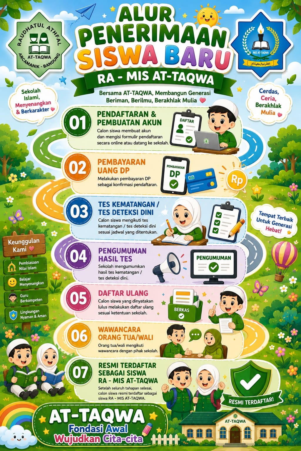 Poster alur penerimaan siswa baru RA-MI At Taqwa